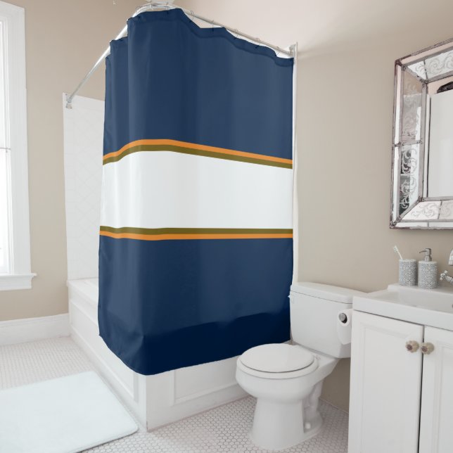 Sporty 70s Navy Blue Orange White Racing Stripes (In Situ)