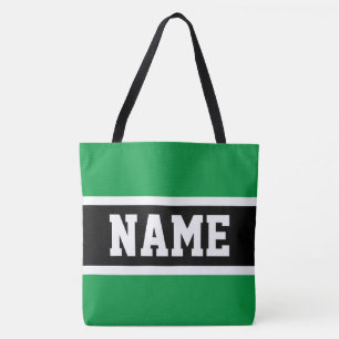 Sporty Athletic Bright Green Black White Stripes Tote Bag