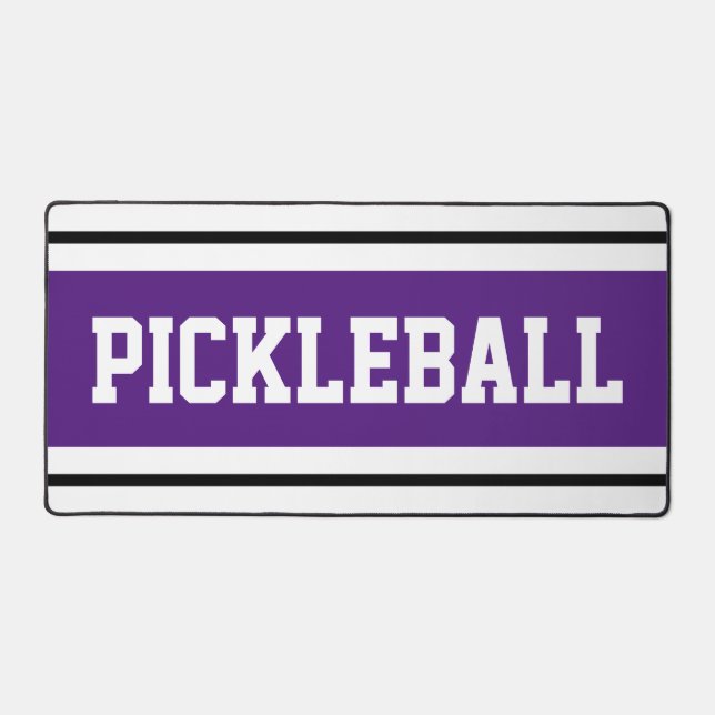 Sporty Athletic Purple Black White Racing Stripes Desk Mat (Front)