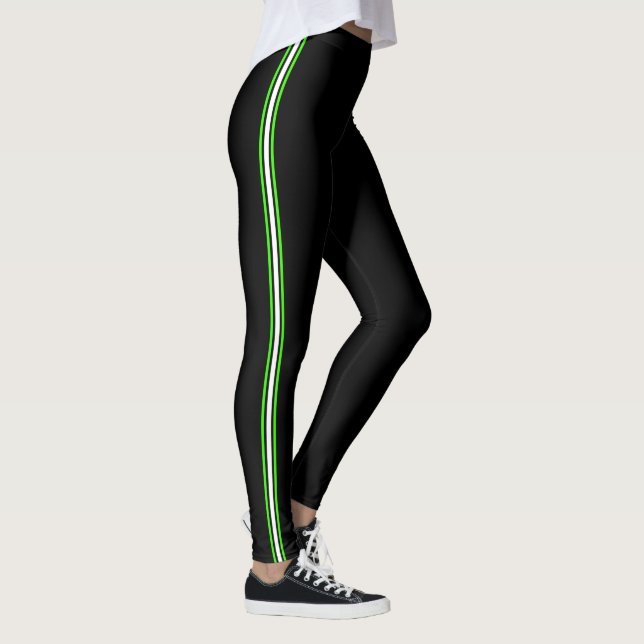Sporty athletic stripe green white black leggings (Right)