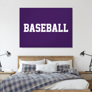 Sporty Athletic White BASEBALL Text On Deep Purple Canvas Print