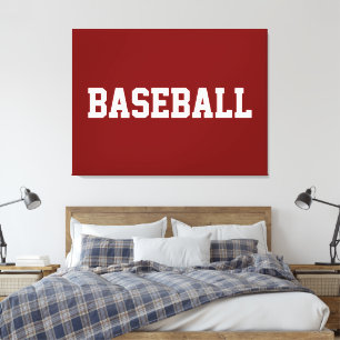 Sporty Athletic White BASEBALL Text On Deep Red Canvas Print