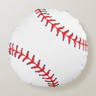 Sporty-Baseball Classic Red & White Sports Themed Round Pillow