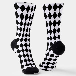 Sporty Black and White Harlequin Pattern Socks