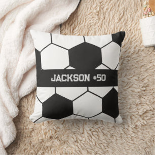 Sporty Black And White Soccer Ball Pattern Custom Throw Pillow