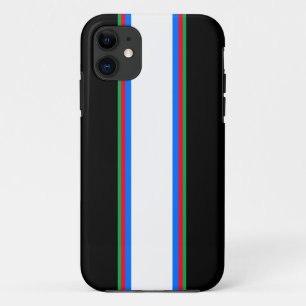 Sporty Black White Red Green Blue Racing Stripes iPhone 11 Case