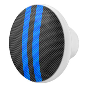 Sporty Blue Carbon Fibre Style Racing Stripes Ceramic Knob