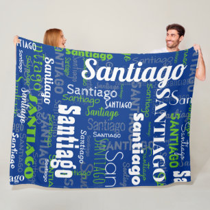 Sporty Blue Green Name Repeating Pattern Stadiium Fleece Blanket