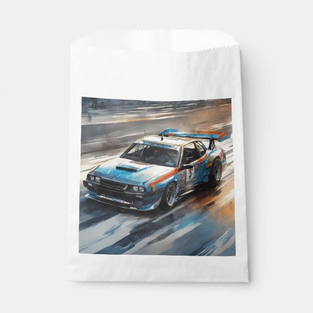 Sporty Blue Racing Car Favour Bag (Front)