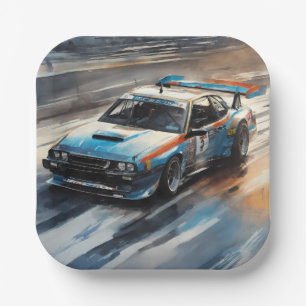 Sporty Blue Racing Car Paper Plate