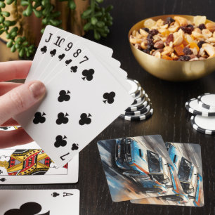 Sporty Blue Racing Car Playing Cards