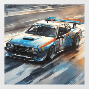 Sporty Blue Racing Car Window Cling