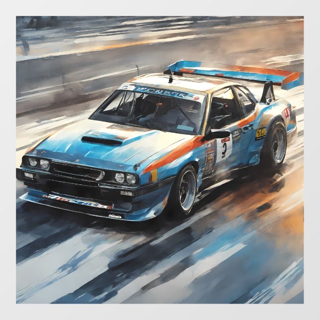 Sporty Blue Racing Car Window Cling (Sheet)