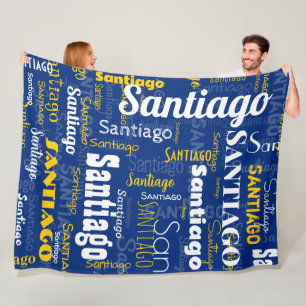 Sporty Blue Yellow Name Repeating Pattern Stadium Fleece Blanket