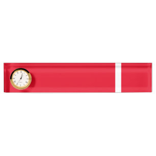 Sporty Bold Bright Red White Accent Stripe Clock Nameplate