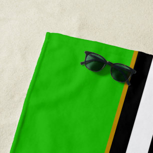 Sporty Bold Lime Green Black White Racing Stripes  Beach Towel