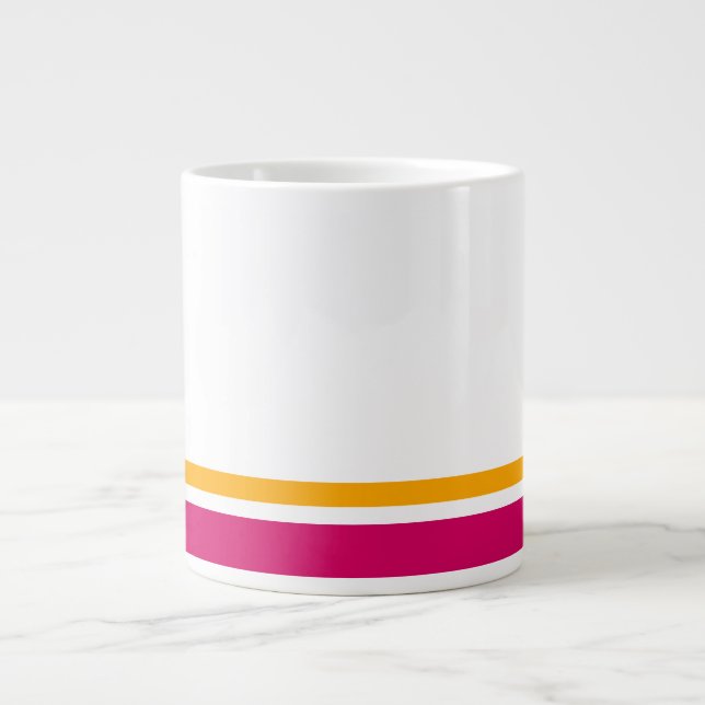 Sporty Bold Pink Yellow Racing Stripes On White Large Coffee Mug (Front)