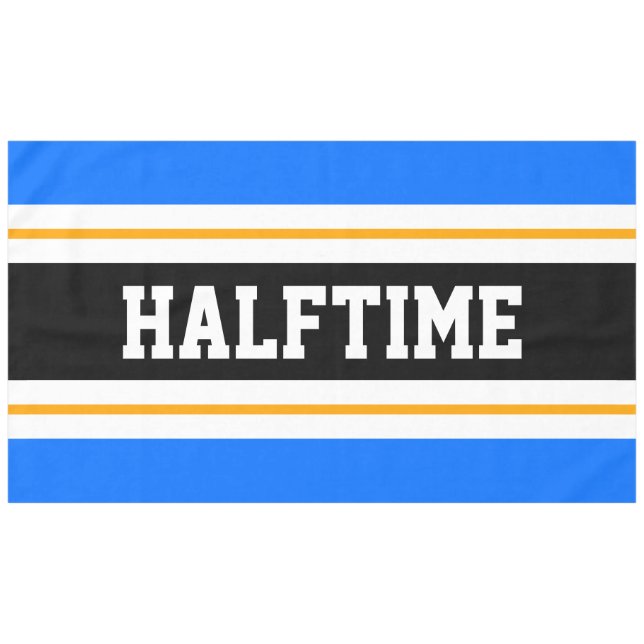 Sporty Bright Blue Black Orange HALFTIME Stripes Tablecloth (Front (Horizontal))