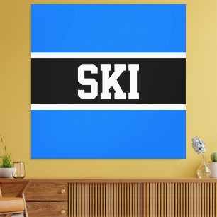 Sporty Bright Blue Black White Winter SKI Stripes Canvas Print