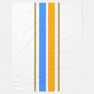 Sporty Bright Blue Yellow Racing Stripes On White Fleece Blanket