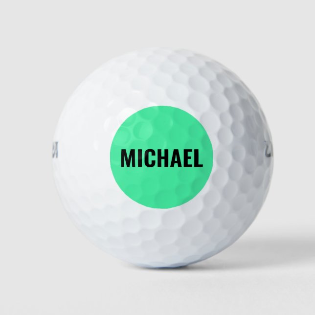 Sporty Bright Green Modern Personalized Name Golf Balls (Front)