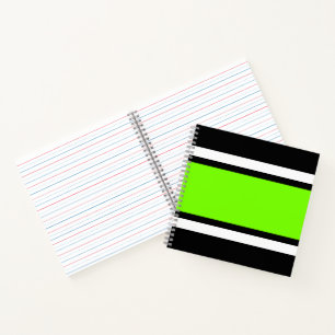 Sporty Bright Green White Black Racing Stripes  Notebook