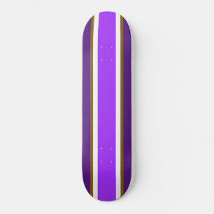 Sporty Bright Purple White Brown Racing Stripes Skateboard