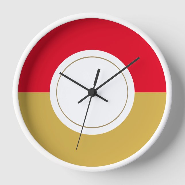 Sporty Bright Red Mustard Rim White Centre Circle Clock (Front)