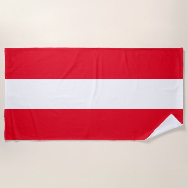 Sporty Bright Red White Nautical Summer Stripes Beach Towel (Front)