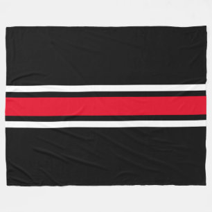 Sporty Bright Red White Racing Stripes On Black  Fleece Blanket