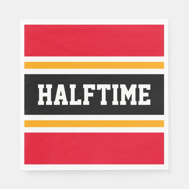 Sporty Bright Red Yellow Black HALFTIME Stripes Napkin (Front)