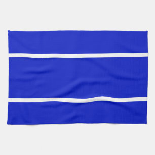 Sporty Bright Royal Blue Slim White Accent Stripes Kitchen Towel