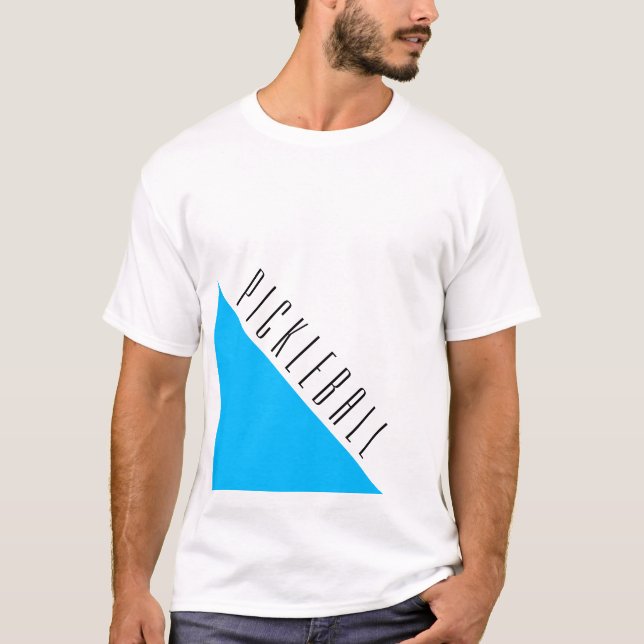 Sporty Bright Sky Blue Wedge Tall Pickleball Text T-Shirt (Front)