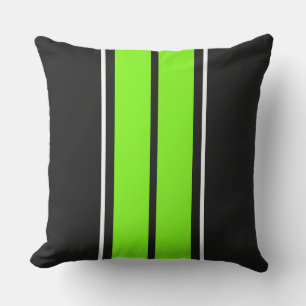 Sporty Bright Twin Lime Black White Racing Stripes Outdoor Pillow
