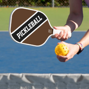 Sporty Brown Black White Diagonal Racing Stripes Pickleball Paddle