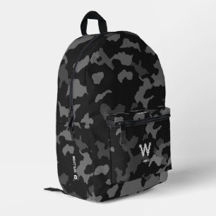 Sporty Camo Stylish Camouflage Monogram Black Grey Printed Backpack
