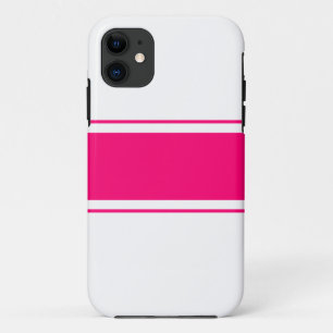Sporty Chic Bright Pink Racing Stripes On White iPhone 11 Case