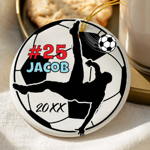 Sporty Christmas Soccer Ball Athlete Keepsake Ceramic Ornament