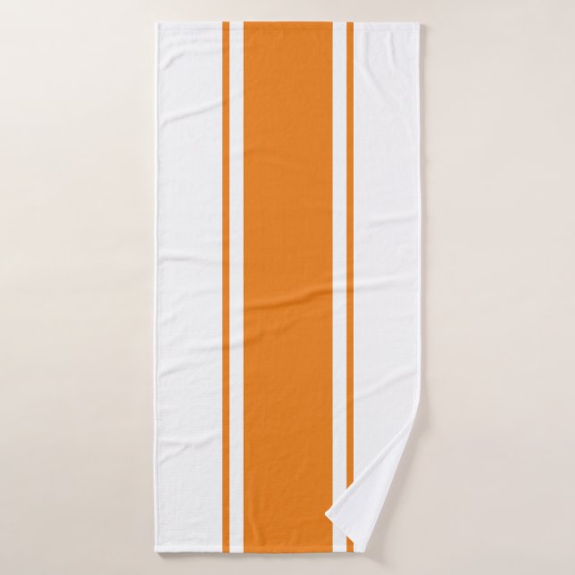 Sporty Colourful Bright Orange White Racing Stripe Bath Towel (Bath Towel)