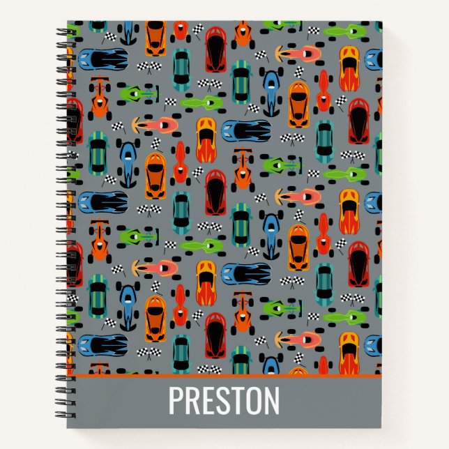 Sporty Colourful Racing Cars Kids Personalized Notebook (Front)
