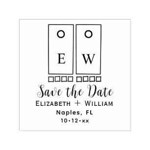 Sporty Cornhole Toss Game and Bags Save the Date Self-inking Stamp