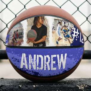 Sporty Custom Player Name & Number 3 Photo Collage Basketball