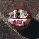 Sporty Custom Player Name & Number 3 Photo Collage Basketball<br><div class="desc">Unique personalized basketball photo keepsake for your All-Star basketball player. Our design features a rustic gunge-style design with red and grey grunge textures and photo frames. Personalize with three of your favourite photos along with the name and player's jersey number. Design by Moodthology Papery.</div>