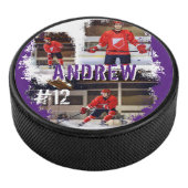 Sporty Custom Player Name & Number 3 Photo Collage Hockey Puck (3/4)