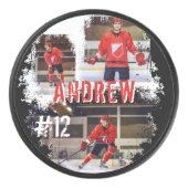 Sporty Custom Player Name & Number 3 Photo Collage Hockey Puck (Front)