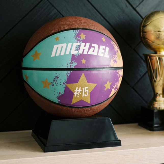 Sporty Custom Player Name & Number Gold Stars Basketball (Sporty Custom Player Name & Number Gold Stars Basketball
)