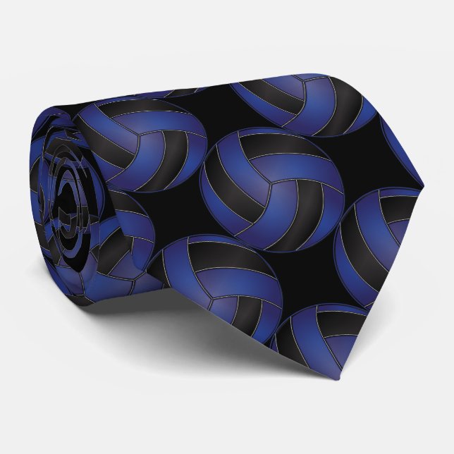 Sporty Dark Blue and Black Volleyball Tie (Rolled)