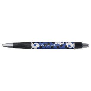 Sporty Dark Blue Soccer Balls   Personalize Pen