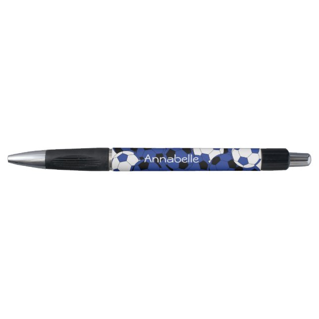 Sporty Dark Blue Soccer Balls | Personalize Pen (Front)