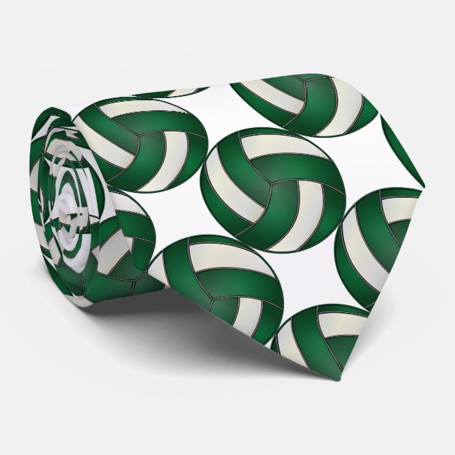 Sporty Dark Green and White Volleyball Tie (Rolled)